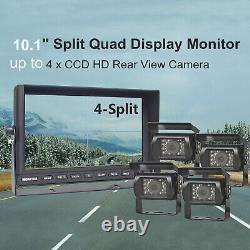 10.1 QUAD Monitor Backup Camera For Truck Trailer RV BUS Rear view Reversing