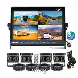 10.1 Quad Monitor Split Screen 4PIN CCD Front Rear View Backup Camera Truck Bus