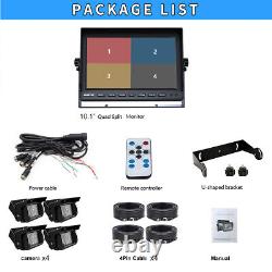 10.1 Quad Monitor Split Screen 4PIN CCD Front Rear View Backup Camera Truck Bus