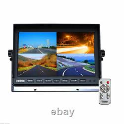 10.1 Quad Split CCTV Monitor 2x Backup Heavy Duty Camera For Truck Caravan RV