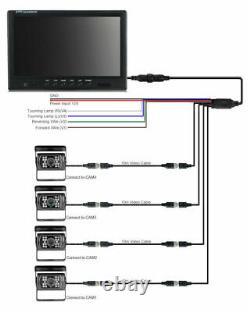 10.1 Quad Split Monitor +4X CCD Rear View Backup Camera System For Bus Truck RV
