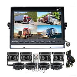 10.1 Quad Split Monitor Screen 4PIN 4X CCD Rear View Backup Camera for Truck RV