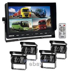 10.1 Quad Split Monitor Screen 4X Rear View Backup Camera System For Bus Truck