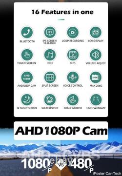 10.36 Touch Screen Monitor DVR 360 1080P Backup Front Rear Side View Cameras Rv