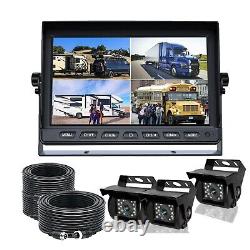 10 Quad Monitor+4x 4PIN CCD IR Rear View Backup Camera+4x 10m Kit For Truck Van