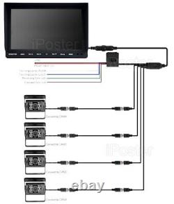 10 Quad Monitor+4x 4PIN CCD IR Rear View Backup Camera+4x 10m Kit For Truck Van