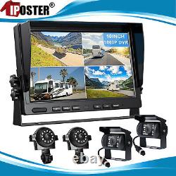 10'' Quad Split Monitor DVR 4PIN AHD Side Rear View Backup Camera Truck Caravan