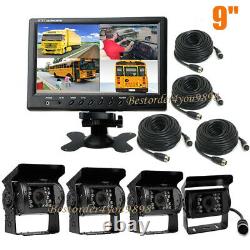 4CH 9 Monitor Bus Truck Tractor Backup Reverse System + 4x Rear View Camera Kit