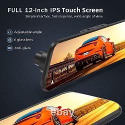 4K 12 Dash Cam Mirror GPS WiFi Voice Control Car Rear View Backup Dual Camera