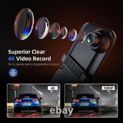 4K 12 Dash Cam Mirror GPS WiFi Voice Control Car Rear View Backup Dual Camera