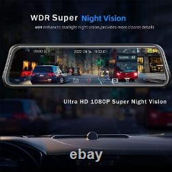 4K 12 Dash Cam Mirror GPS WiFi Voice Control Car Rear View Backup Dual Camera