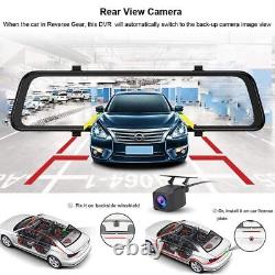 4K 12 Dash Cam Mirror GPS WiFi Voice Control Car Rear View Backup Dual Camera