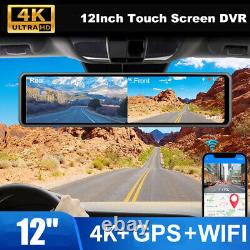 4K 12 Dual Dash Cam Car Rear View Mirror GPS Camera WIFI Video Recorder Night
