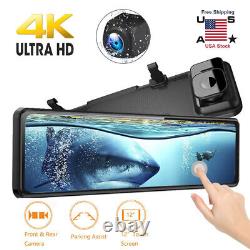 4K 12 Dual Dash Cam Car Rear View Mirror GPS Camera WIFI Video Recorder Night