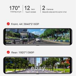 4K 12 Dual Dash Cam Car Rear View Mirror GPS Camera WIFI Video Recorder Night