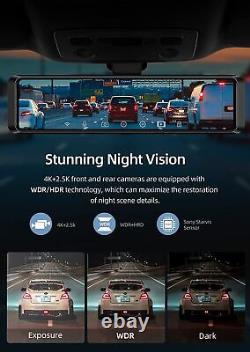 4K 12 Dual Dash Cam Car Rear View Mirror GPS Camera WIFI Video Recorder Night