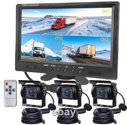 4PIN 3 x REAR VIEW BACKUP CCD CAMERA SYSTEM 9 QUAD MONITOR SCREEN FOR TRUCK RV