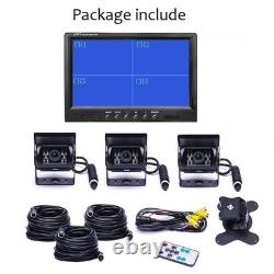 4PIN 3 x REAR VIEW BACKUP CCD CAMERA SYSTEM 9 QUAD MONITOR SCREEN FOR TRUCK RV