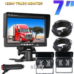 4PIN Dual Rear View Backup Camera 7 LCD Monitor Kit for Truck Caravan Bus RVs