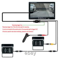 4PIN Dual Rear View Backup Camera 7 LCD Monitor Kit for Truck Caravan Bus RVs