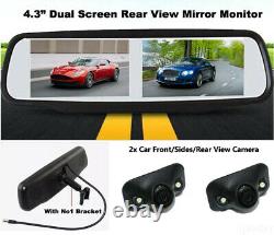 4.3 Dual Split Screen Rear view Mirror Monitor No1 Mount 2 Backup Revese Camera