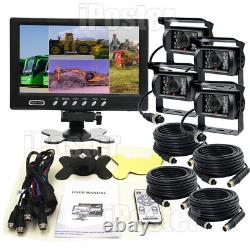 4ch 9''Quad Split Monitor Backup Rear View Backup Camera for Truck Bus Caravan