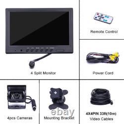 4ch 9''Quad Split Monitor Backup Rear View Backup Camera for Truck Bus Caravan