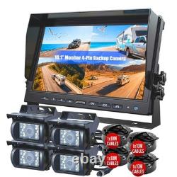 4x 4PIN Rear View Backup Camera+10.1 Quad Monitor For Truck Trailer Van RV