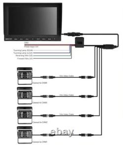 4x 4PIN Rear View Backup Camera+10.1 Quad Monitor For Truck Trailer Van RV