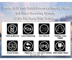 5CH 10.36 Quad Monitor DVR 5 Backup Camera For Truck Semi Box Bus RV Caravan