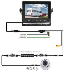 5 Monitor CCD Rear View Backup Camera + Trailer Suzy Coil Cable for RV Truck