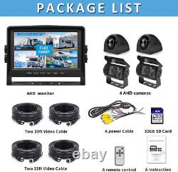 7 DVR Record Quad Split Monitor 4xAHD Side Rear View Backup Camera For Truck RV
