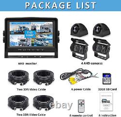 7 DVR Record Quad Split Monitor 4xAHD Side Rear View Backup Camera For Truck RV