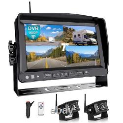 7 DVR Wireless Quad Screen Monitor Backup Side Rear View Camera For RV/Truck