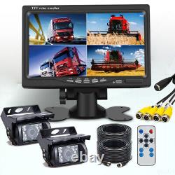 7 Monitor Dual Mounts 2X 4PIN IR CCD Rear View Backup Camera For Truck Tractor