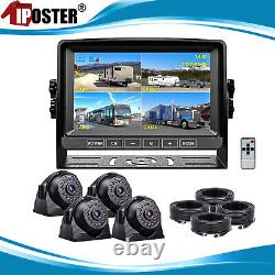 7 QUAD Monitor DVR 4 1080P Backup Camera For Truck Trailer Bus RV Rear View