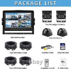 7'' Quad DVR Record Monitor Backup Rear Side View Camera Kit for Truck Trailer