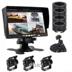 7 Quad Monitor 3x Rear View Backup Camera 2x10m+1x20m 12-24V For Truck Tractor