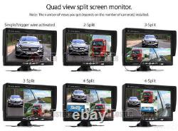 7 Quad Monitor 3x Rear View Backup Camera 2x10m+1x20m 12-24V For Truck Tractor