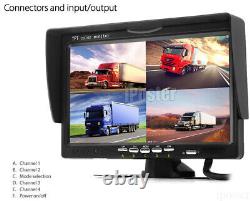 7 Quad Monitor 3x Rear View Backup Camera 2x10m+1x20m 12-24V For Truck Tractor