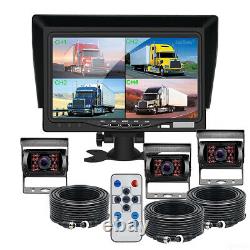 7 Quad Monitor 3x Rear View Backup Camera 2x10m+1x20m 12-24V For Truck Tractor