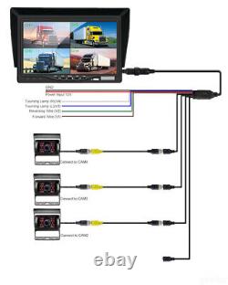 7 Quad Monitor 3x Rear View Backup Camera 2x10m+1x20m 12-24V For Truck Tractor