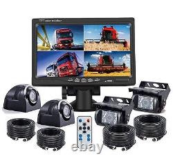 7 Quad Monitor 4 PIN Front Side Rear View Backup Camera 2x 5m 2x 10m For Truck