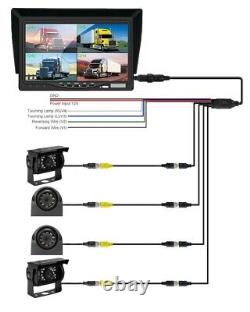 7 Quad Monitor 4 PIN Front Side Rear View Backup Camera 2x 5m 2x 10m For Truck