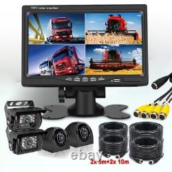 7 Quad Monitor 4 PIN Front Side Rear View Backup Camera 2x 5m 2x 10m For Truck