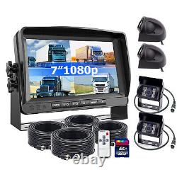7 Quad Monitor DVR 4 Rear View Backup Camera For Truck RV Reverse Drive Record