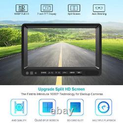 7 Quad Monitor DVR 4 Rear View Backup Camera For Truck RV Reverse Drive Record