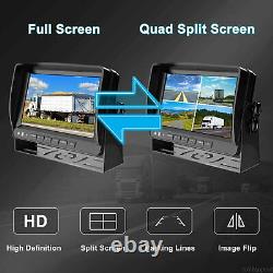 7 Quad Monitor DVR 4 Rear View Backup Camera For Truck RV Reverse Drive Record