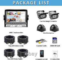 7 Quad Monitor DVR 4 Rear View Backup Camera For Truck RV Reverse Drive Record