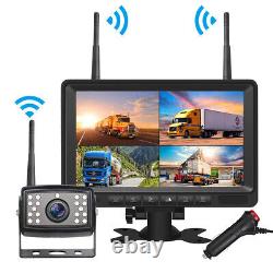 7'' Quad Monitor Digital Wireless IR Rear View Backup Camera Reverse Cam System